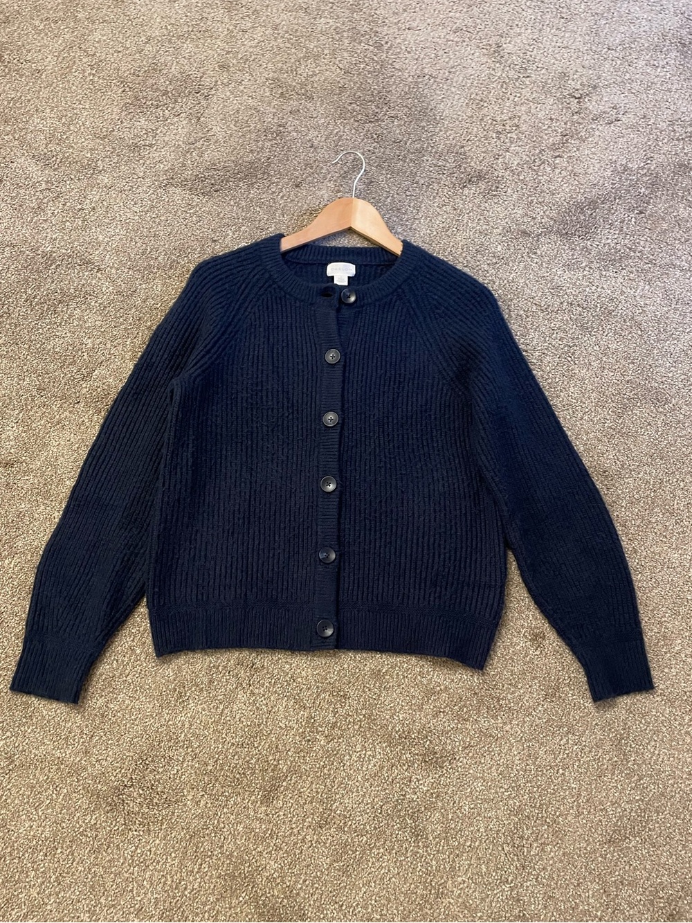 Caslon Navy Button-Up Ribbed Cozy Cardigan Size S Classic Preppy